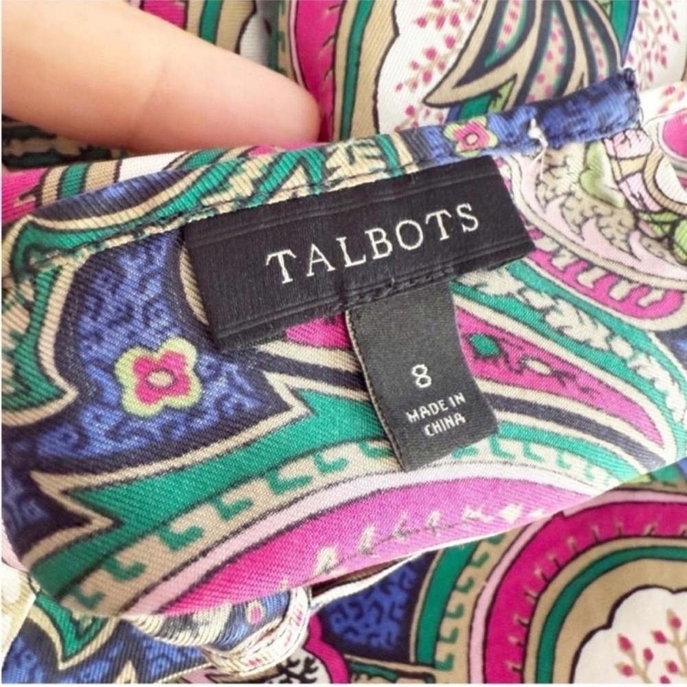 Talbots Paisley Top Women 8 Pink Blue 100% Silk Sleeveless Career Old Money - Picture 6 of 7